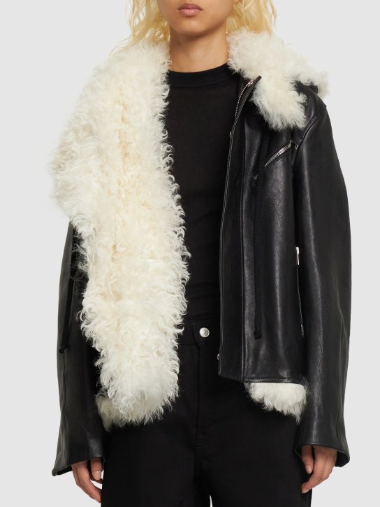 Proenza Schouler: Leather & shearling hooded biker jacket