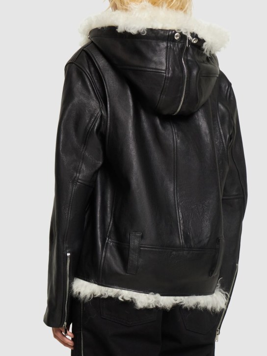 Proenza Schouler: Leather & shearling hooded biker jacket