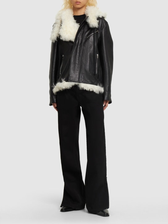 Proenza Schouler - Leather & shearling hooded biker jacket