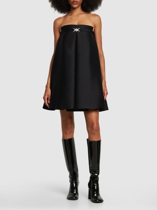 Versace: Robe bustier courte en sergé de soie et laine