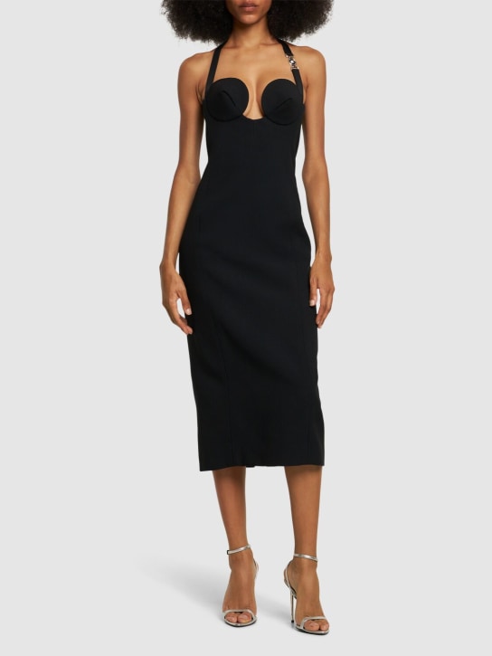 Versace: Robe midi en satin envers à logo