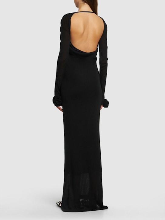 Blumarine: Robe longue en jersey et laine détail roses