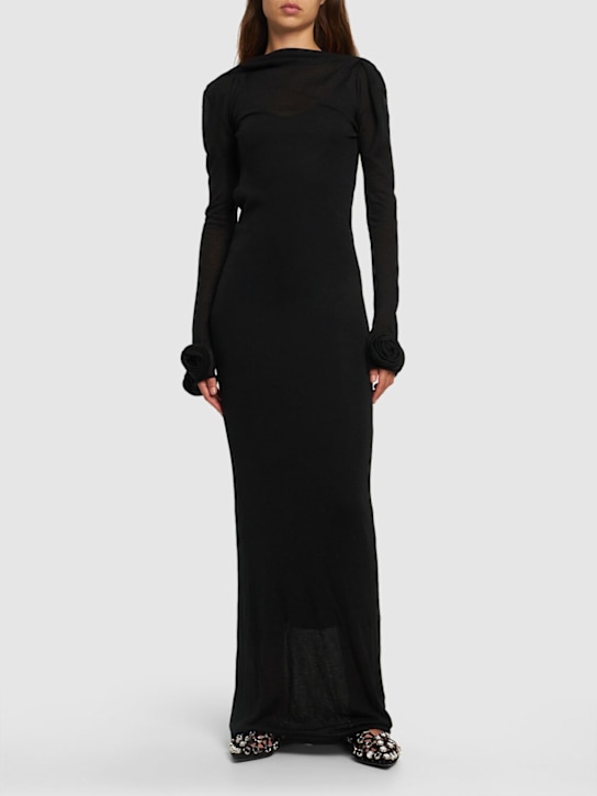 Blumarine - Jersey & wool long dress w/ roses
