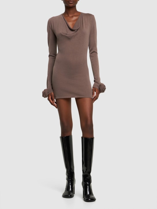 Blumarine - Draped long sleeve mini dress w/ roses