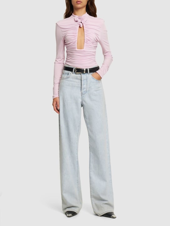 Magda Butrym - Body en jersey de viscose ajourée détail rose 3D