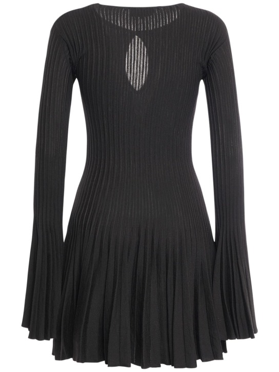Blumarine: Pleated wool knit long sleeve mini dress