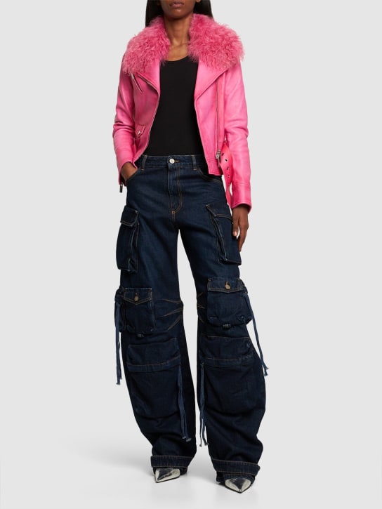 Blumarine - Lederjacke mit Kunstpelzkragen