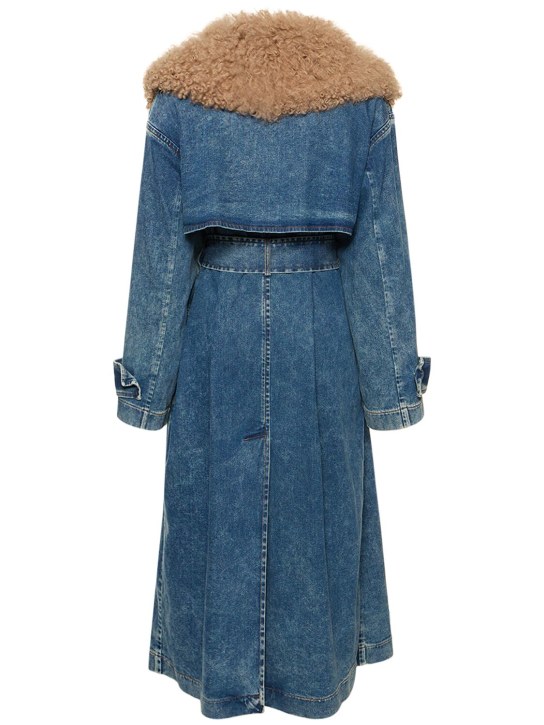 Blumarine: Trench-coat long en denim et shearling