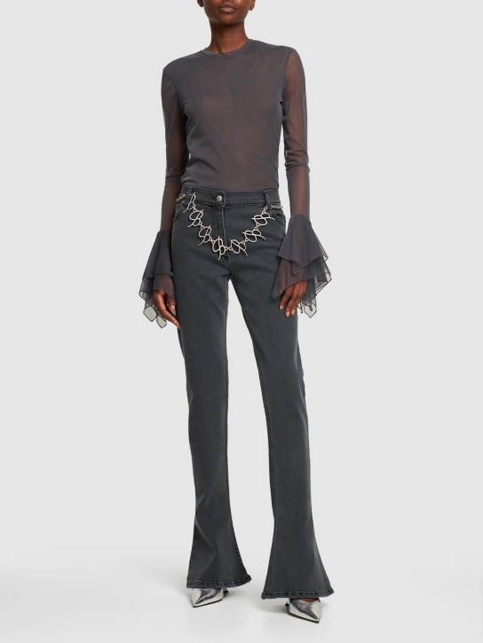 Blumarine - Langarmtop aus Tüll mit Rüschen
