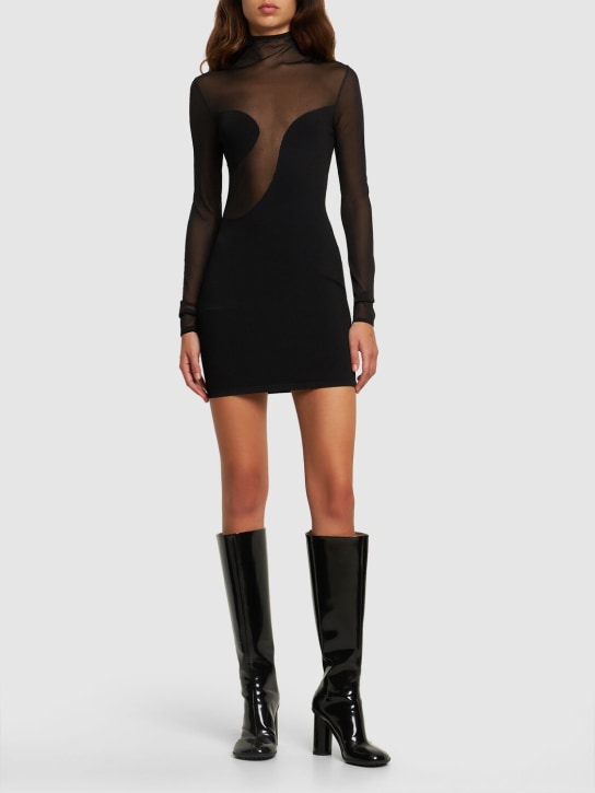 Nensi Dojaka - Jersey and tulle high neck mini dress