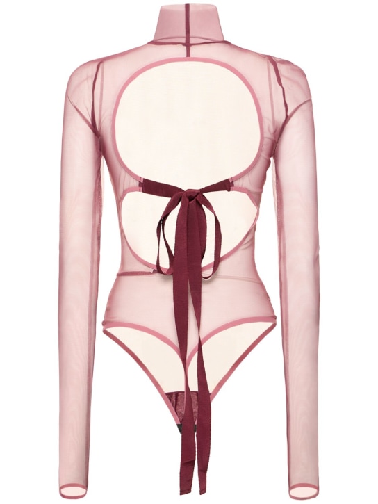Nensi Dojaka: Turtleneck open back tulle bodysuit