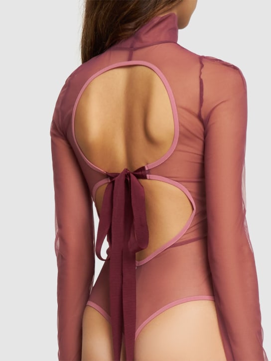 Nensi Dojaka: Turtleneck open back tulle bodysuit