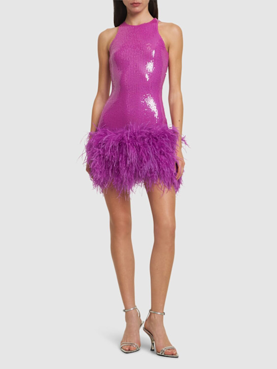 David Koma - Robe courte sans manches en sequins et plumes