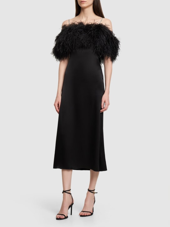 David Koma: Robe midi en satin et plumes
