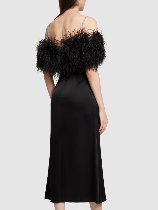 David Koma: Robe midi en satin et plumes