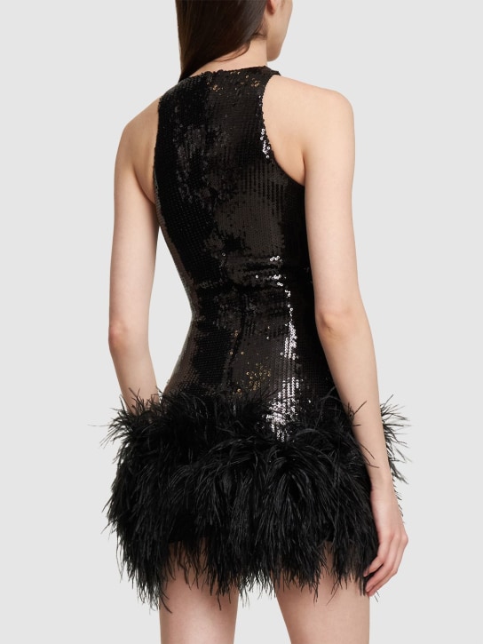 David Koma: Robe courte sans manches en sequins et plumes