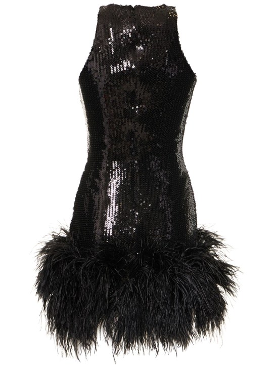 David Koma: Robe courte sans manches en sequins et plumes