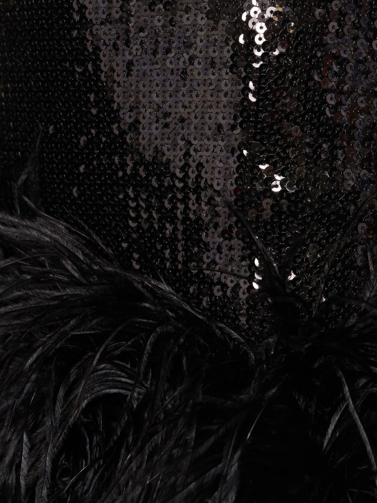 David Koma: Robe courte sans manches en sequins et plumes