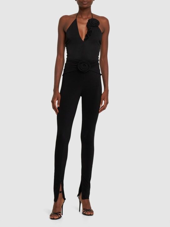 Magda Butrym - Draped jersey leggings w/rose