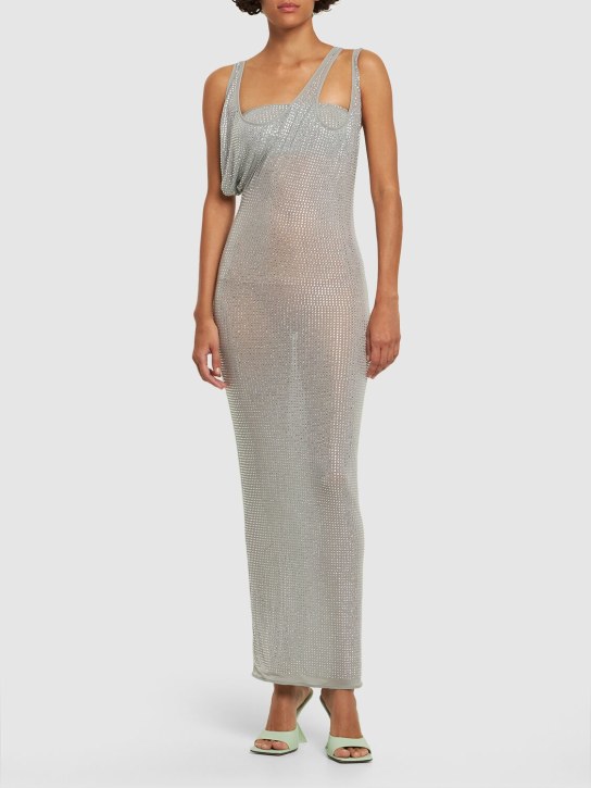 The Attico - Sheer jersey midi dress w/ crystals