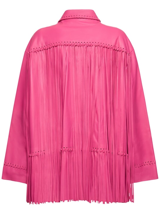 Oscar De La Renta: Chemise manches longues en cuir à franges