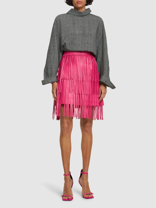 Oscar De La Renta - Jupe courte en cuir à franges taille haute
