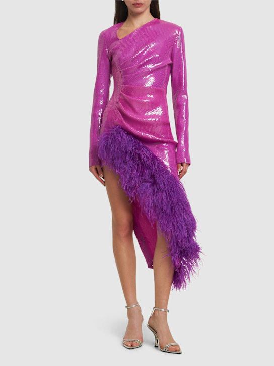 David Koma - Robe asymétrique avec plumes