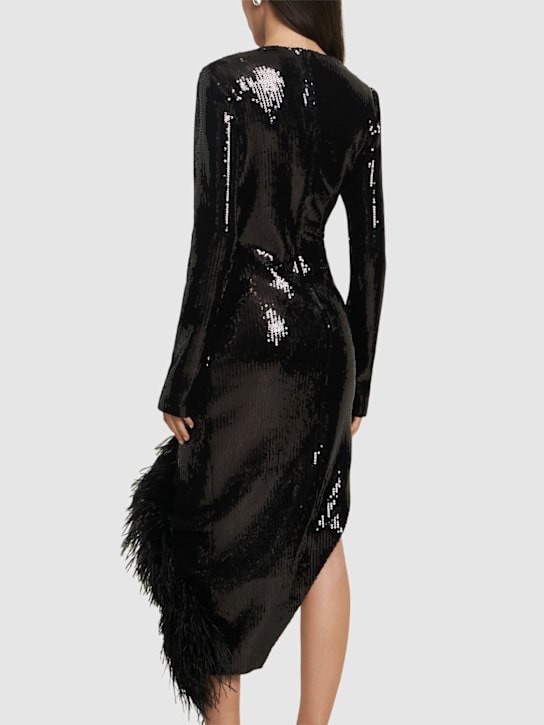 David Koma: Robe asymétrique avec plumes