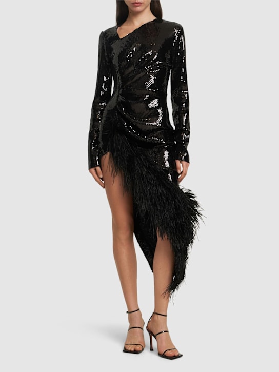 David Koma: Robe asymétrique avec plumes