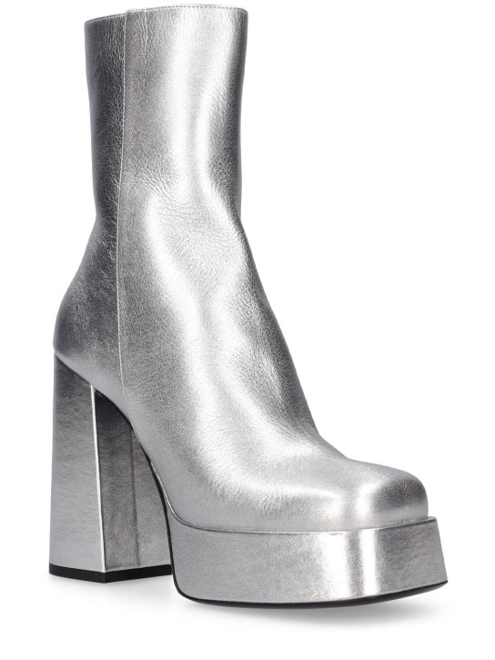 Versace: Bottes en cuir métallisé 120 mm