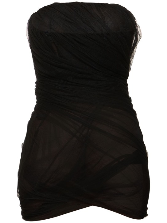 The Attico: Eita strapless draped tulle mini dress