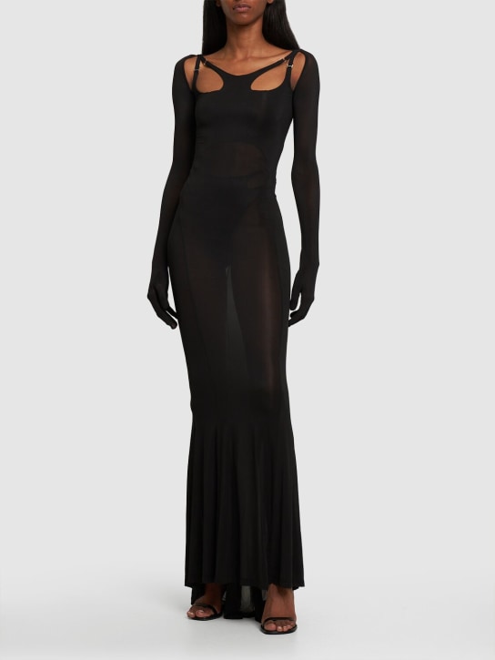 Dion Lee: Vestido largo de jersey transparente con guante