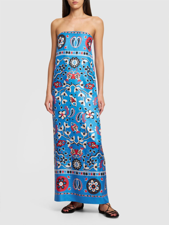 Tory Burch - Robe midi sans bretelles en soie imprimée