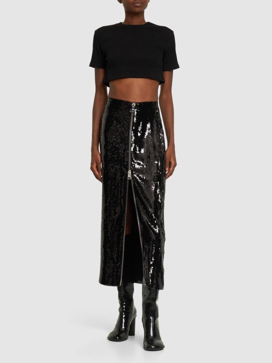Brandon Maxwell: Jupe midi zippée en sequins taille haute