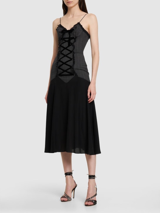 Alessandra Rich - Robe midi en laine à fines rayures ave laçage