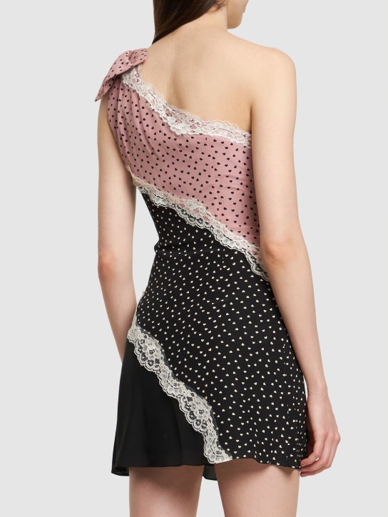 Alessandra Rich: Robe courte en cady de soie imprimé cœur