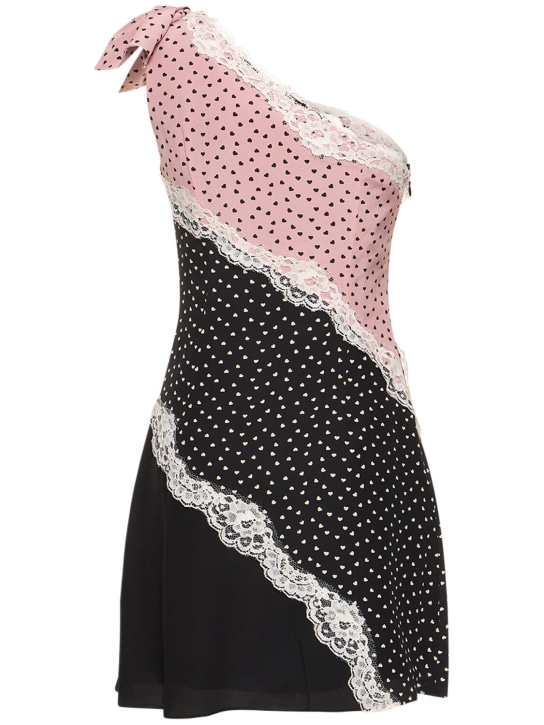 Alessandra Rich: Robe courte en cady de soie imprimé cœur
