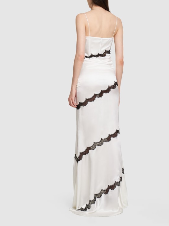 Alessandra Rich: Silk satin long evening dress w/ lace