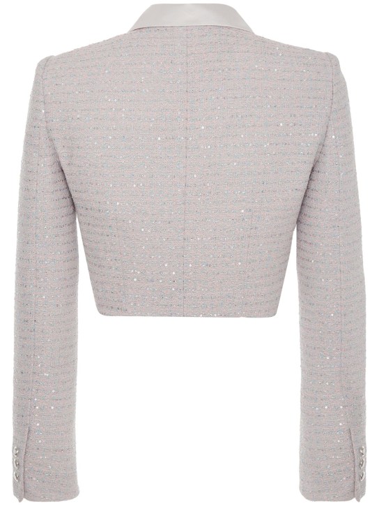 Alessandra Rich: Chaqueta corta de tweed con lentejuelas y cuello