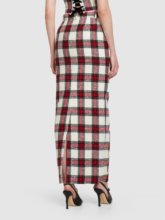 Alessandra Rich: Checked lurex wool long skirt