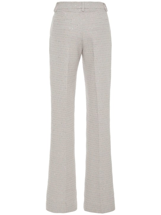 Alessandra Rich: Pantalon droit en tweed à sequins taille mi-haute