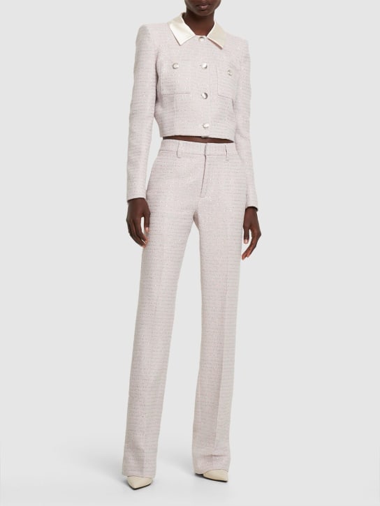 Alessandra Rich: Pantalon droit en tweed à sequins taille mi-haute