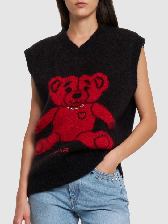 Alessandra Rich: Gilet en maille de laine à cristaux