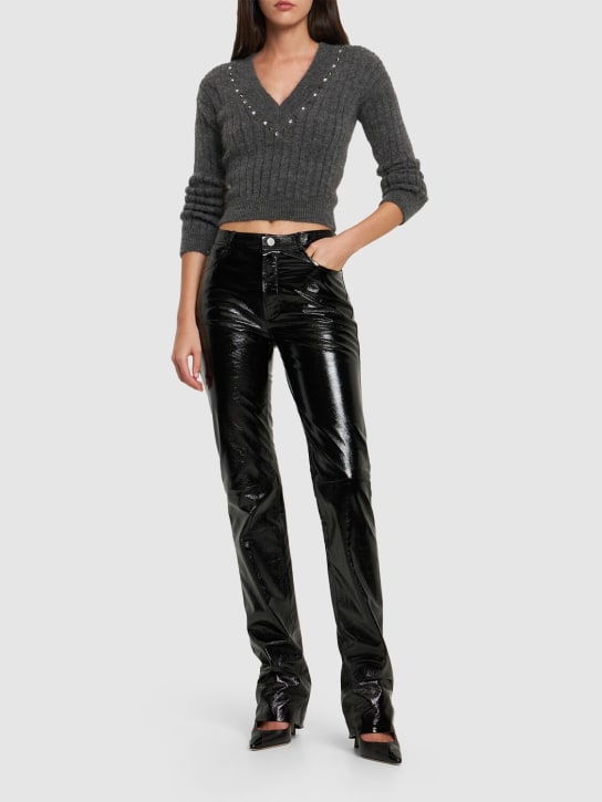 Alessandra Rich: Pantalon droit en cuir verni taille mi-haute
