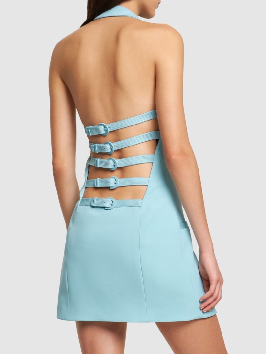 Versace: Robe courte en satin à encolure licou Dua Lipa
