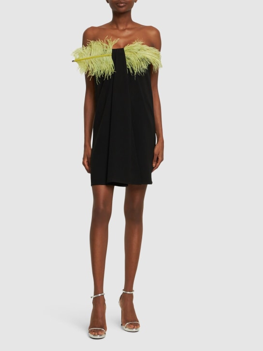 16arlington - Robe courte en crêpe et plumes Mirai
