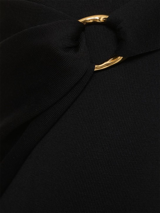 Jil Sander: Jupe midi drapée en maille de laine détail anneau