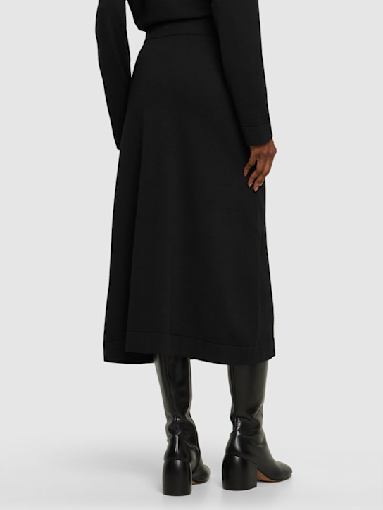 Jil Sander: Jupe midi drapée en maille de laine détail anneau