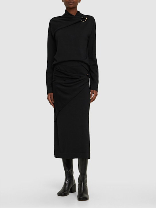 Jil Sander - Jupe midi drapée en maille de laine détail anneau