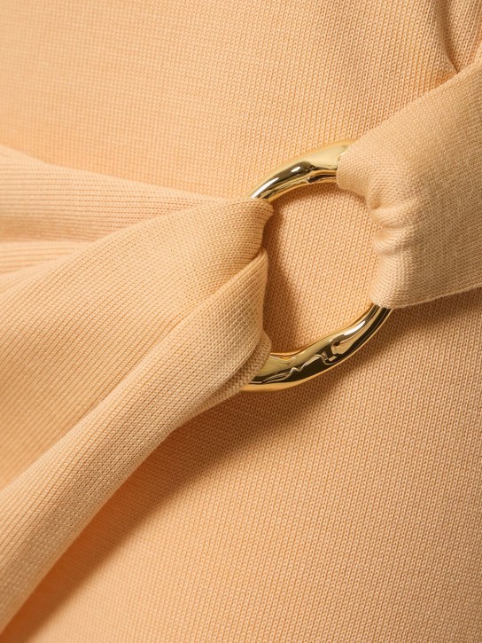 Jil Sander: Jupe midi drapée en maille de laine détail anneau